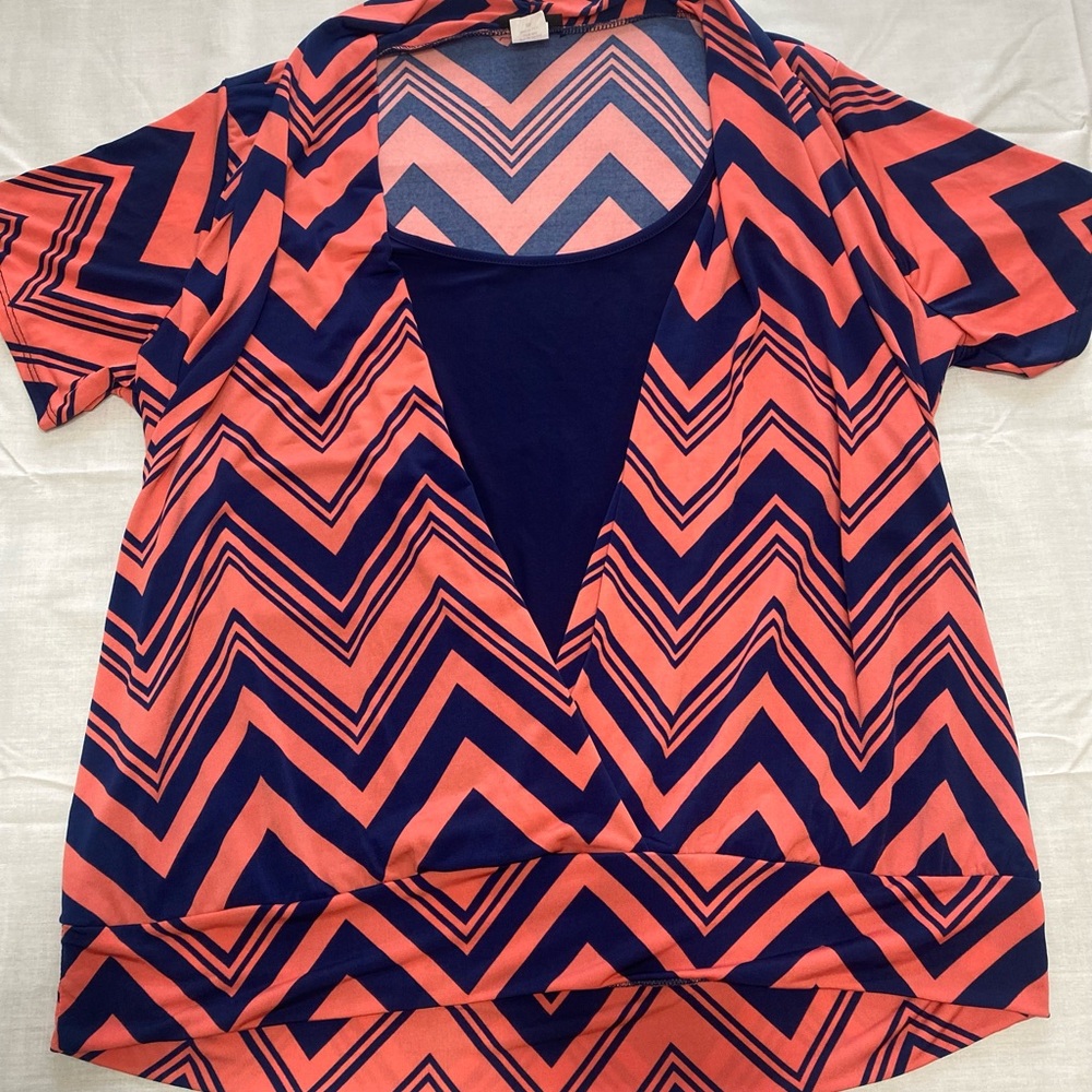 PERSEPTION coral with navy stripes open front top with built in tank (size 2x)